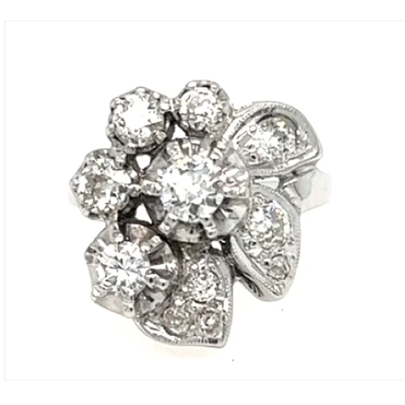 14K Art Deco Old European Cut Flawless Diamond Engagement Ring - Picture 3 of 3